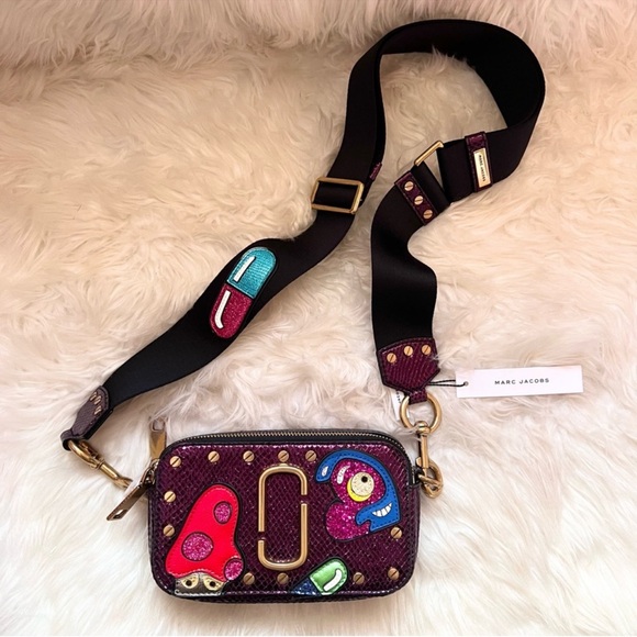 New! Rare MARC JACOBS The Snapshot Snakeskin Effect Leather Crossbody Camera Bag - Picture 1 of 11
